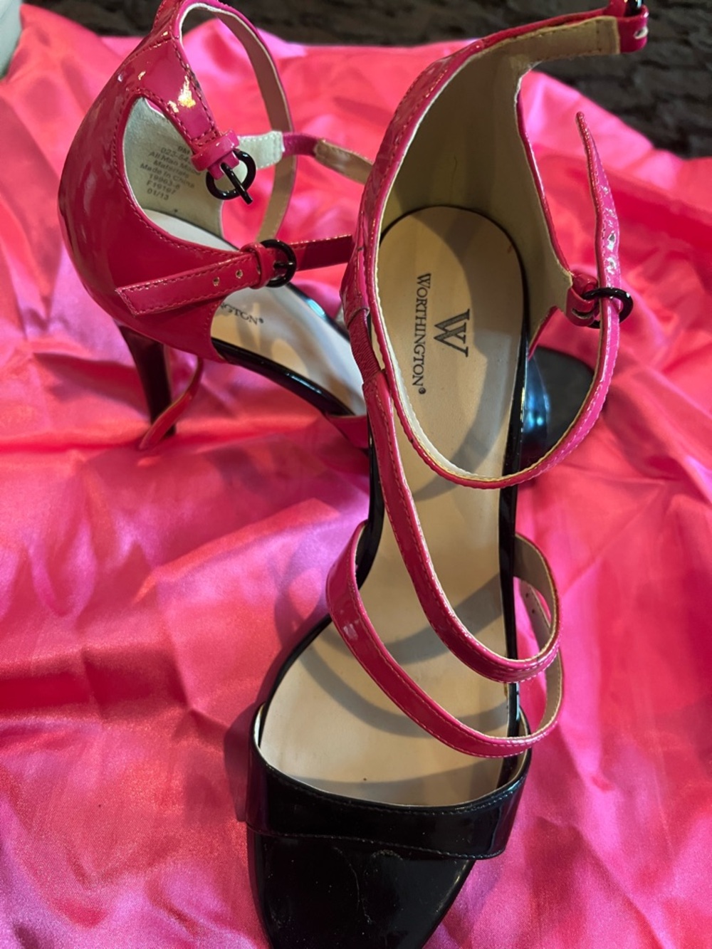 Worthington Hot Pink and Black Strappy High Heels